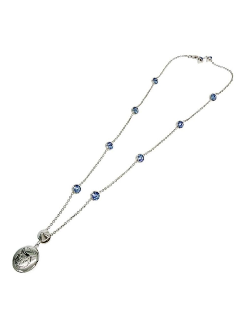 Gucci Silver Blue Line Dofour Love Cat Necklace 11.0
